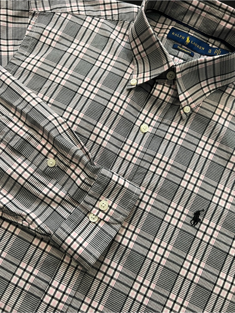 Ralph Lauren Men’s Pink and Black Plaid Button-Down Shirt